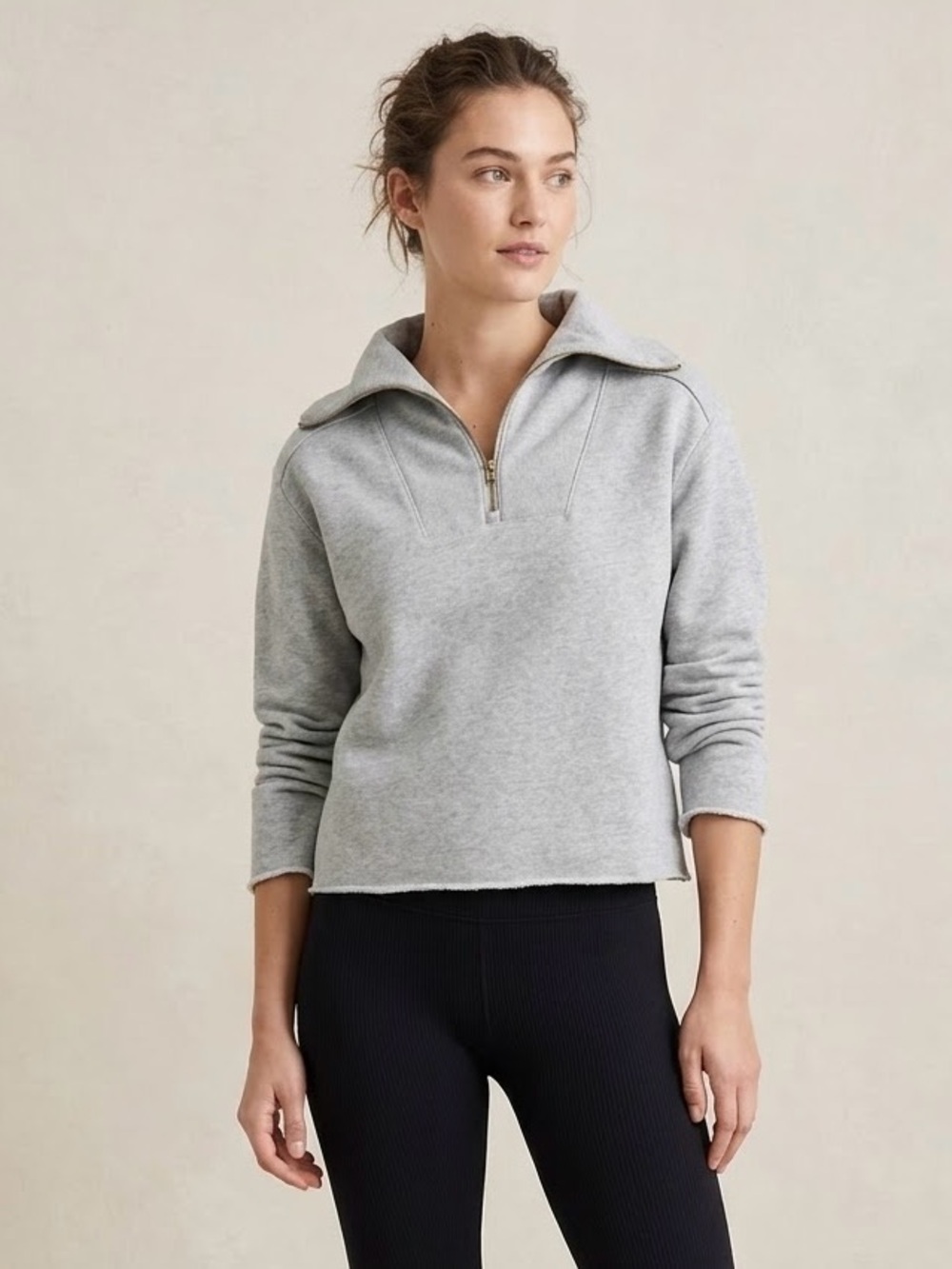 J.CREW Sweatshirt Womens Size M Gray Heritage Terry Quarter Zip Pullover Cozy